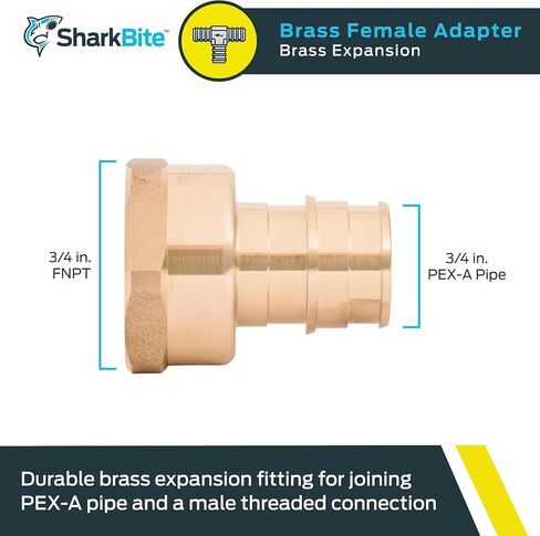 SharkBite 1/2 Inch Expansion FNPT Adapter Fitting for PEX-A Pipe, Brass Plumbing Fittings, Female NPT Adapter for PEX-A Tubing, UAB072LFA in Saudi Arabia