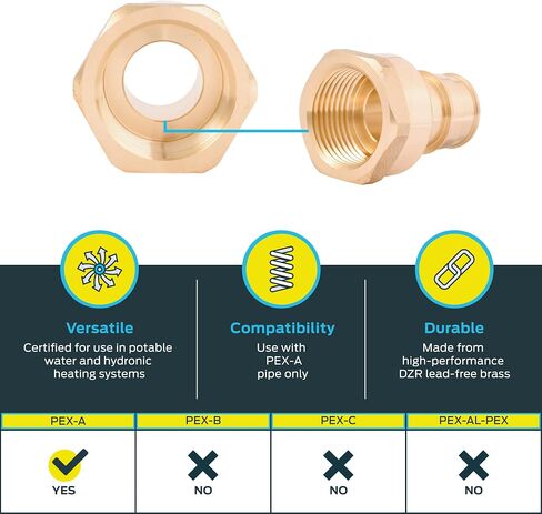 SharkBite 1/2 Inch Expansion FNPT Adapter Fitting for PEX-A Pipe, Brass Plumbing Fittings, Female NPT Adapter for PEX-A Tubing, UAB072LFA in Saudi Arabia