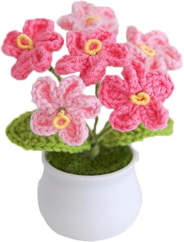 Knitting Crochet Flowers Potted Plants, Fake Forget Me Not Flowers for Friends, Family and Lover, Artificial Handmade Flowers for Birthday Wedding Teacher’Day Gift and Home Decor (Gpink) in Saudi Arabia