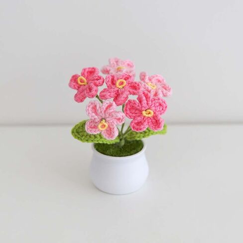 Knitting Crochet Flowers Potted Plants, Fake Forget Me Not Flowers for Friends, Family and Lover, Artificial Handmade Flowers for Birthday Wedding Teacher’Day Gift and Home Decor (Gpink) in Saudi Arabia