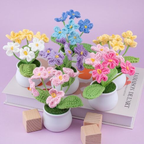 Knitting Crochet Flowers Potted Plants, Fake Forget Me Not Flowers for Friends, Family and Lover, Artificial Handmade Flowers for Birthday Wedding Teacher’Day Gift and Home Decor (Gpink) in Saudi Arabia