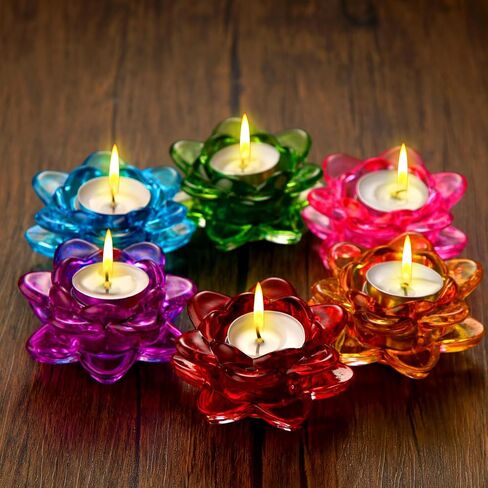 Dandat 6 Pcs Glass Lotus Tea Light Holder Diwali Lotus Candle Holder Crystal Lotus Tealight Candle Stand for Diwali Decor Table Centerpiece in Saudi Arabia