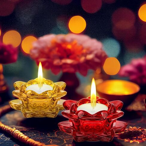 Dandat 6 Pcs Glass Lotus Tea Light Holder Diwali Lotus Candle Holder Crystal Lotus Tealight Candle Stand for Diwali Decor Table Centerpiece in Saudi Arabia
