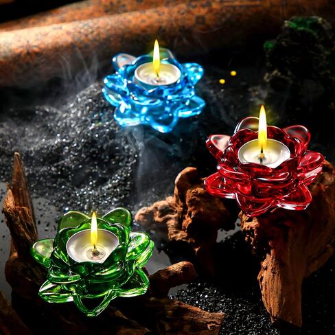 Dandat 6 Pcs Glass Lotus Tea Light Holder Diwali Lotus Candle Holder Crystal Lotus Tealight Candle Stand for Diwali Decor Table Centerpiece in Saudi Arabia