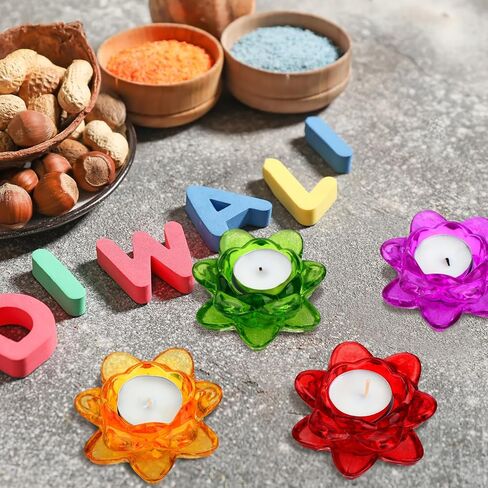 Dandat 6 Pcs Glass Lotus Tea Light Holder Diwali Lotus Candle Holder Crystal Lotus Tealight Candle Stand for Diwali Decor Table Centerpiece in Saudi Arabia