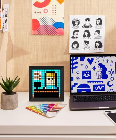 إطار Divoom Pixoo LED Pixel الفني - شاشة رقمية ذكية لفن الحائط، ديكور غرفة الألعاب، لوحات LED قابلة للتخصيص، ساعة رائعة وتقويم، مثالية للفن الرقمي in Kuwait