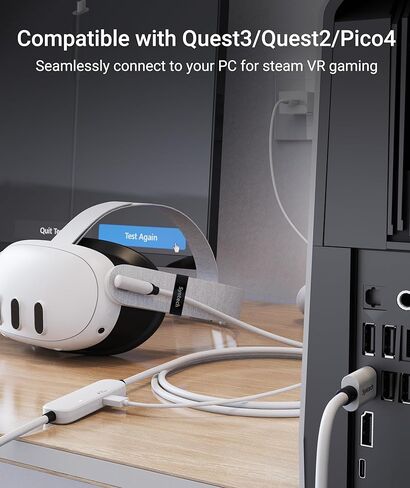 كابل Syntech Link بطول 16 قدمًا مع شحن سريع، متوافق مع ملحقات Meta Quest 3/Oculus Quest 2، وكابل VR Link مع منفذ شحن منفصل، ومصباح سلك USB 3.0 إلى النوع C للكمبيوتر الشخصي/Steam VR in Kuwait