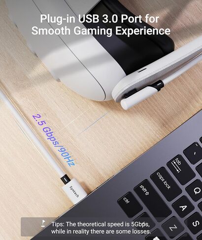 كابل Syntech Link بطول 16 قدمًا مع شحن سريع، متوافق مع ملحقات Meta Quest 3/Oculus Quest 2، وكابل VR Link مع منفذ شحن منفصل، ومصباح سلك USB 3.0 إلى النوع C للكمبيوتر الشخصي/Steam VR in Kuwait