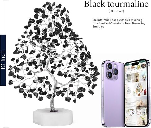 Black Tourmaline Gemstone Tree, Crystal Tree for Positive Energy, Chakra Tree - Crystals and Healing Stones, Tree of Life, Luck, Thoughtful Gifts for Women, Tree of Life Decor, Clever Birthday Gifts in Kuwait