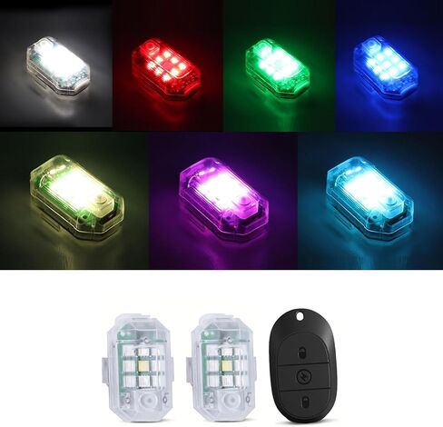 Hiseanllo 4 Pcs Wireless Strobe Lights with Remote Control, 7 Colors USB Rechargeable High Brightness Flashing Lights Anti-Collision Lights for Car Motorcycle Bike Aircraft Truck in Saudi Arabia