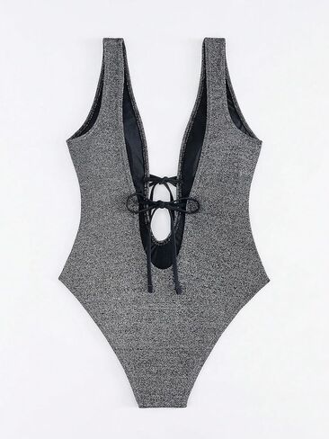 MakeMeChic Women's Plunge V Neck High Cut One Piece Swimsuits Backless Knot Front Bathing Suit Beachwear in Saudi Arabia