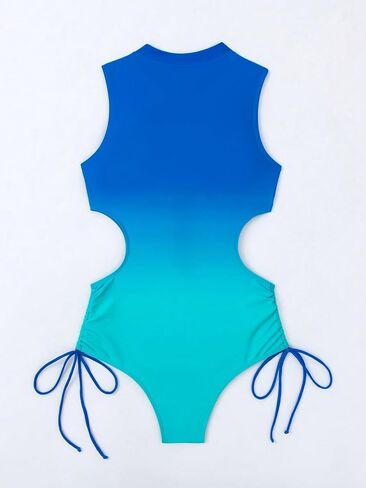 MakeMeChic Women's Ombre One Piece Swimsuit Zipper Drawstring Side Cut Out Bathing Suits Beachwear in Saudi Arabia