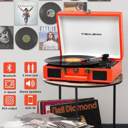 مشغل تسجيل حقيبة كلاسيكية - قرص دوار محمول بلوتوث بثلاث سرعات مع تسجيل USB، محول MP3 RCA/AUX/مقبس سماعة الرأس، أخضر in Saudi Arabia