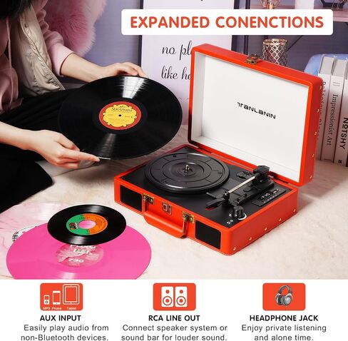 مشغل تسجيل حقيبة كلاسيكية - قرص دوار محمول بلوتوث بثلاث سرعات مع تسجيل USB، محول MP3 RCA/AUX/مقبس سماعة الرأس، أخضر in Saudi Arabia