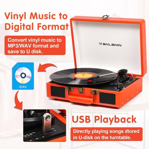 مشغل تسجيل حقيبة كلاسيكية - قرص دوار محمول بلوتوث بثلاث سرعات مع تسجيل USB، محول MP3 RCA/AUX/مقبس سماعة الرأس، أخضر in Saudi Arabia