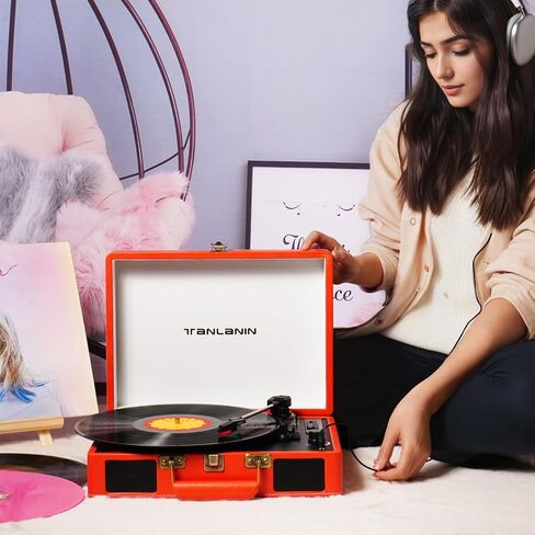 مشغل تسجيل حقيبة كلاسيكية - قرص دوار محمول بلوتوث بثلاث سرعات مع تسجيل USB، محول MP3 RCA/AUX/مقبس سماعة الرأس، أخضر in Saudi Arabia