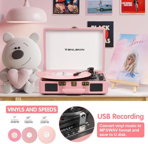 Vintage Suitcase Record Player - 3-Speed Bluetooth Portable Turntable with USB Recording, MP3 Converter RCA/AUX/Headphone Jack, Green in Kuwait