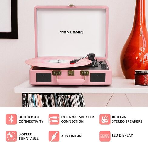 Vintage Suitcase Record Player - 3-Speed Bluetooth Portable Turntable with USB Recording, MP3 Converter RCA/AUX/Headphone Jack, Green in Kuwait