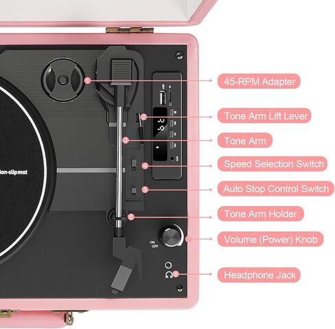 Vintage Suitcase Record Player - 3-Speed Bluetooth Portable Turntable with USB Recording, MP3 Converter RCA/AUX/Headphone Jack, Green in Kuwait