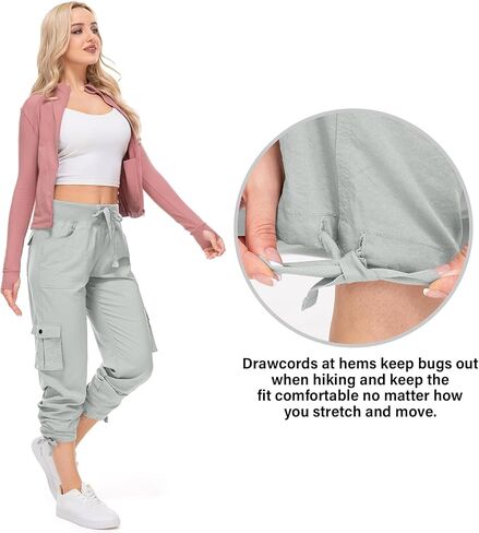 سراويل كارجو للسيدات خفيفة الوزن للركض سريعة الجفاف بعامل حماية من الأشعة فوق البنفسجية 50 للسفر والجولف وسفاري والتنزه سيرًا على الأقدام in Kuwait
