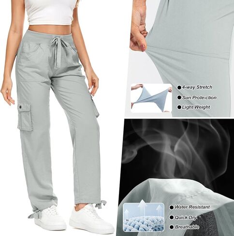 سراويل كارجو للسيدات خفيفة الوزن للركض سريعة الجفاف بعامل حماية من الأشعة فوق البنفسجية 50 للسفر والجولف وسفاري والتنزه سيرًا على الأقدام in Kuwait