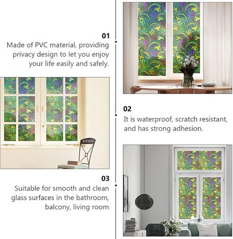 VANZACK Window Privacy Film Decal Window Privacy Film, Window Decal, Decorative Window Film, Glass Window Cling Decorative Window Vinyl Decal 3D Window Glass Film Stained Glass in Saudi Arabia