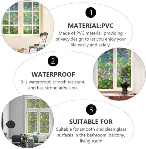 VANZACK Window Privacy Film Decal Window Privacy Film, Window Decal, Decorative Window Film, Glass Window Cling Decorative Window Vinyl Decal 3D Window Glass Film Stained Glass in Saudi Arabia