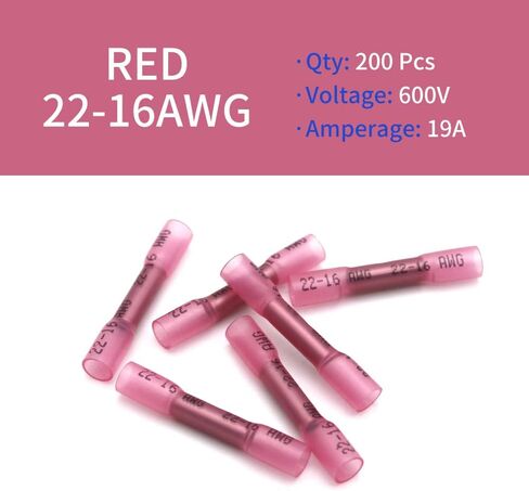 200 قطعة من موصلات مؤخرة الانكماش الحراري من Vrupin، موصلات أسلاك كهربائية مقاومة للماء من الدرجة البحرية البيضاء 26-24 AWG، أطراف تجعيد الأسلاك المعزولة بالنحاس المعلب لشاحنة القوارب in Kuwait