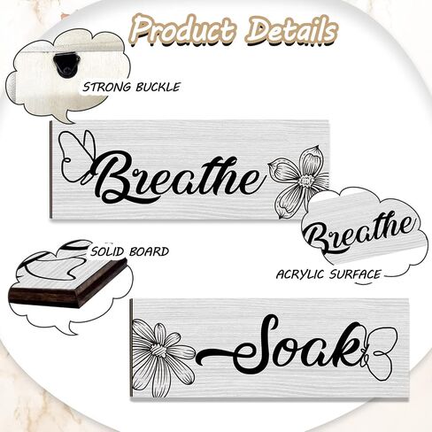 Tarklanda Wooden Bathroom Signage, 4 Pieces Decorative Wall Art, Soak Relax Unwind Breathe, Rustic Home Bathroom Decor, 25 x 9 cm/ 9.8 x 3.5 inches, Black in Saudi Arabia