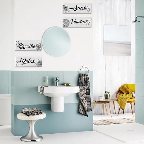 Tarklanda Wooden Bathroom Signage, 4 Pieces Decorative Wall Art, Soak Relax Unwind Breathe, Rustic Home Bathroom Decor, 25 x 9 cm/ 9.8 x 3.5 inches, Black in Saudi Arabia