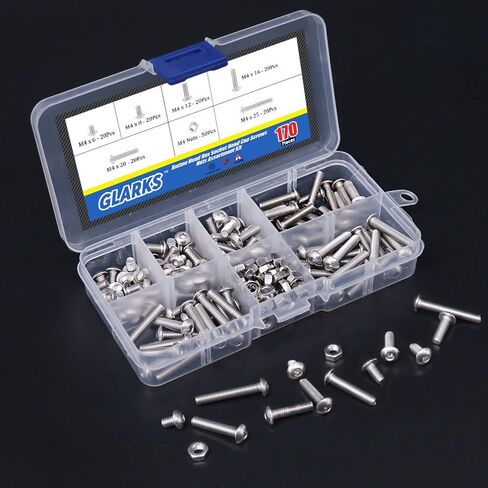 Glarks 170 قطعة M4 من الفولاذ المقاوم للصدأ Allen Hex Drive زر رأس مقبس غطاء مسامير وصواميل مجموعة متنوعة (M4) in Saudi Arabia