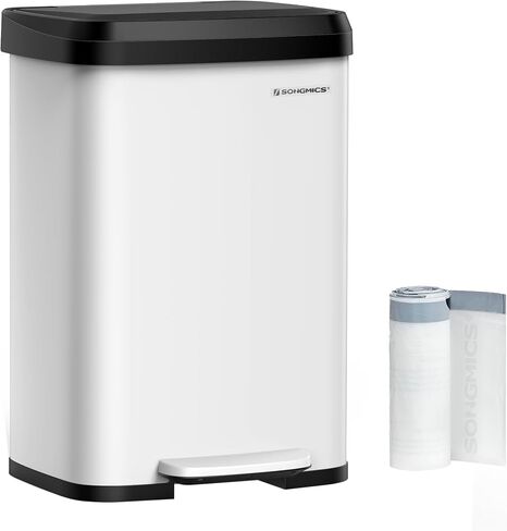 SONGMICS Kitchen Trash Can, 18-Gallon Stainless Steel Garbage Can, with Stay-Open Lid and Step-on Pedal, Soft Closure, Tall, Large and Space-Saving, Charcoal Gray and Black ULTB520G01 in Saudi Arabia