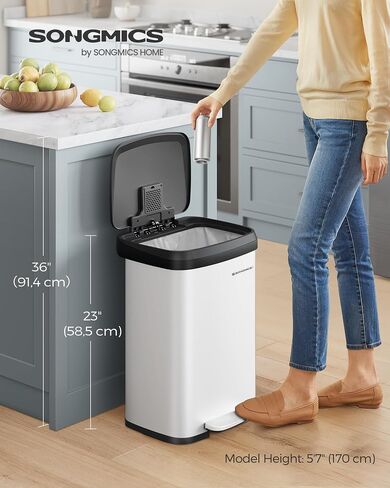 SONGMICS Kitchen Trash Can, 18-Gallon Stainless Steel Garbage Can, with Stay-Open Lid and Step-on Pedal, Soft Closure, Tall, Large and Space-Saving, Charcoal Gray and Black ULTB520G01 in Saudi Arabia