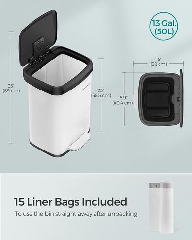 SONGMICS Kitchen Trash Can, 18-Gallon Stainless Steel Garbage Can, with Stay-Open Lid and Step-on Pedal, Soft Closure, Tall, Large and Space-Saving, Charcoal Gray and Black ULTB520G01 in Saudi Arabia
