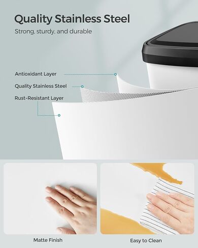 SONGMICS Kitchen Trash Can, 18-Gallon Stainless Steel Garbage Can, with Stay-Open Lid and Step-on Pedal, Soft Closure, Tall, Large and Space-Saving, Charcoal Gray and Black ULTB520G01 in Saudi Arabia