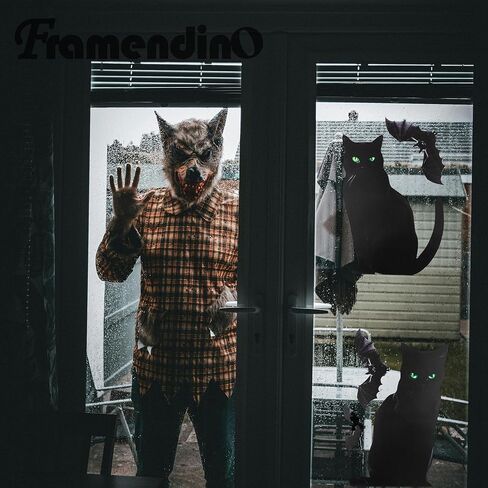 Framendino، 6 أوراق ديكورات نافذة الهالوين ملصقات نافذة كبيرة للقطط السوداء الواقعية ملصقات نافذة على شكل شبكة عنكبوتية وخفافيش ظلية لديكور المنزل في الهالوين in Saudi Arabia