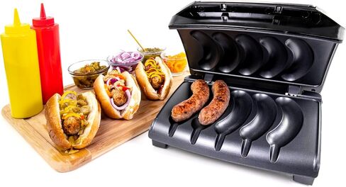 Nostalgia Game Day Sausage and Brat 5 Link Electric Grill with Oil Drip Tray, Carry Handle, and Cord Storage, Cooks Beef, Turkey, Chicken, Veggie Sausages, or Hot Dogs in Kuwait