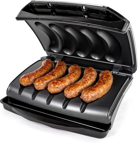 Nostalgia Game Day Sausage and Brat 5 Link Electric Grill with Oil Drip Tray, Carry Handle, and Cord Storage, Cooks Beef, Turkey, Chicken, Veggie Sausages, or Hot Dogs in Kuwait