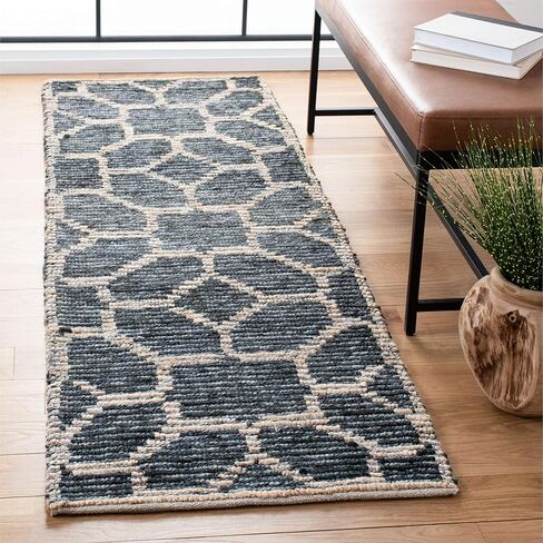 SAFAVIEH Natural Fiber Collection Runner Rug - 2'3" x 7', Beige & Charcoal, Handmade Woven Wool & Jute, Ideal for High Traffic Areas in Living Room, Bedroom (NF218H) in Saudi Arabia