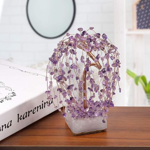 mookaitedecor Natural Amethyst Crystal Tree with Amethyst Cluster Crystal Base, Feng Shui Bonsai Money Tree Figurine for Home Office Desktop Decoration 5.5-6.7 Inch High in Saudi Arabia