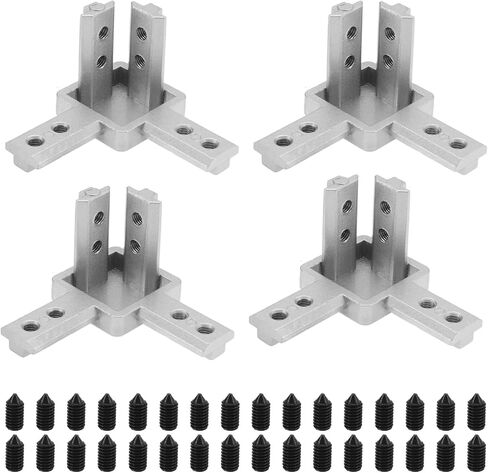 The Lord of the Tools 4PCS 3-Way End Corner Bracket Connector with Screws for 8mm T Slot European Standard Aluminum Extrusion Profile 4040 Series Silver in Saudi Arabia