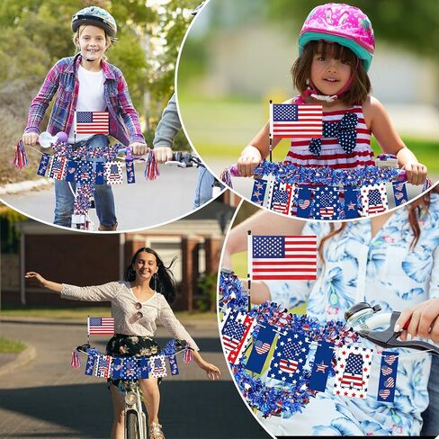 زينة الدراجة في الرابع من يوليو، العلم الأمريكي وشريط الدراجة الوطنية، ملحقات الدراجة للأطفال في 4 يوليو، موكب يوم الاستقلال، تزيين إكليل بهرج وراية in Kuwait