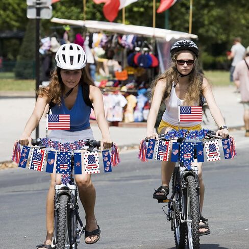 زينة الدراجة في الرابع من يوليو، العلم الأمريكي وشريط الدراجة الوطنية، ملحقات الدراجة للأطفال في 4 يوليو، موكب يوم الاستقلال، تزيين إكليل بهرج وراية in Kuwait