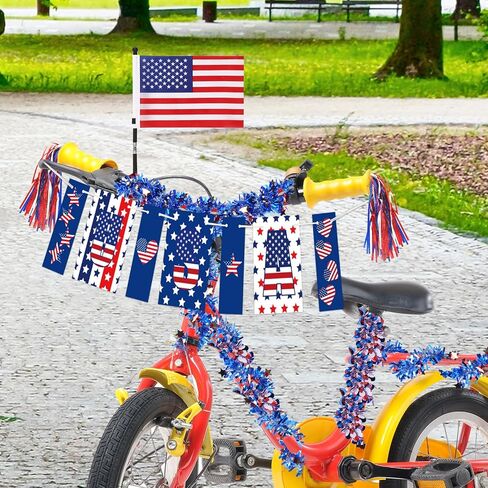 زينة الدراجة في الرابع من يوليو، العلم الأمريكي وشريط الدراجة الوطنية، ملحقات الدراجة للأطفال في 4 يوليو، موكب يوم الاستقلال، تزيين إكليل بهرج وراية in Kuwait