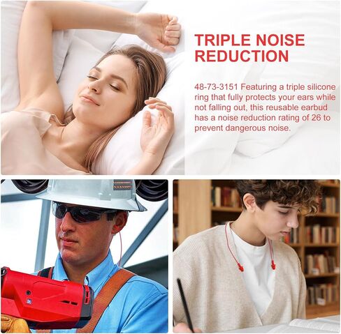 48-73-3151 سدادات أذن أكثر هدوءًا 3PK تصنيف تقليل الضوضاء 26 ديسيبل يناسب سدادات الأذن السلكية القابلة لإعادة الاستخدام من ميلووكي (5 عبوات) in Kuwait