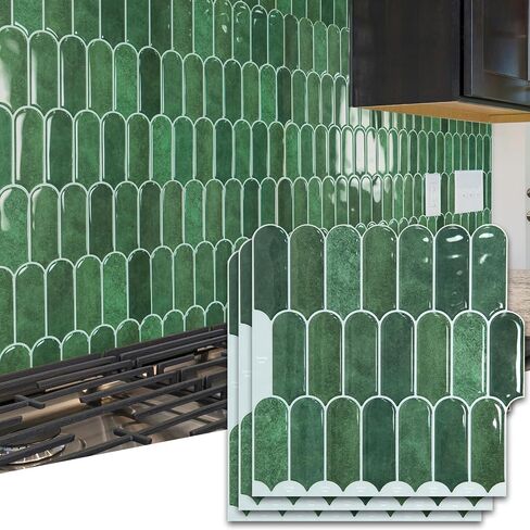Art3d 10-Sheet Peel and Stick Kitchen Backsplash Tile, Vinyl Stick On Wall Tile Sticker for Bathroom Laundry Room Back Splashes, 12"x12" Green in Saudi Arabia
