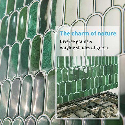 Art3d 10-Sheet Peel and Stick Kitchen Backsplash Tile, Vinyl Stick On Wall Tile Sticker for Bathroom Laundry Room Back Splashes, 12"x12" Green in Saudi Arabia