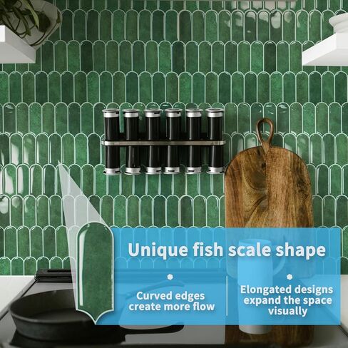 Art3d 10-Sheet Peel and Stick Kitchen Backsplash Tile, Vinyl Stick On Wall Tile Sticker for Bathroom Laundry Room Back Splashes, 12"x12" Green in Saudi Arabia