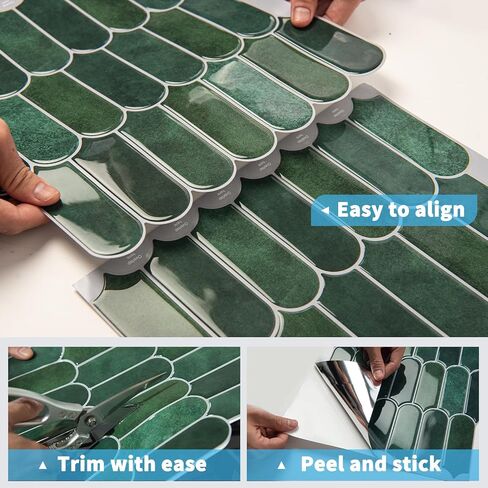Art3d 10-Sheet Peel and Stick Kitchen Backsplash Tile, Vinyl Stick On Wall Tile Sticker for Bathroom Laundry Room Back Splashes, 12"x12" Green in Saudi Arabia