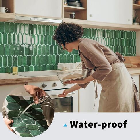 Art3d 10-Sheet Peel and Stick Kitchen Backsplash Tile, Vinyl Stick On Wall Tile Sticker for Bathroom Laundry Room Back Splashes, 12"x12" Green in Saudi Arabia